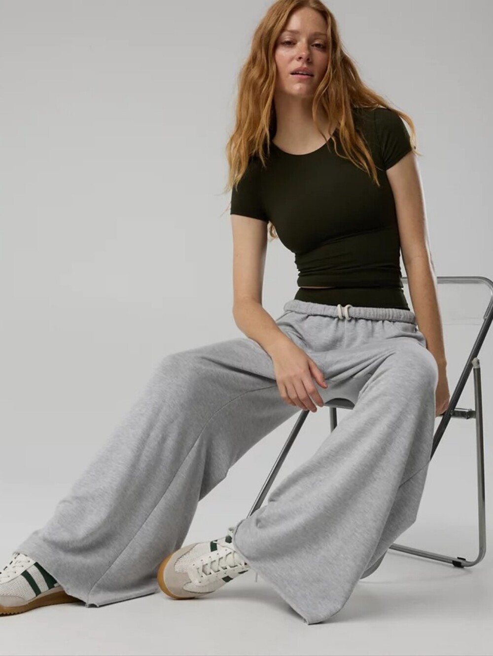 NWT OFFLINE By Aerie OTT Fleece Super Wide Leg Pants Gray L Short